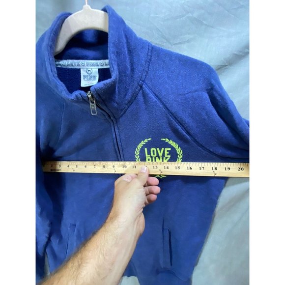 Victoria´s Secret Pink Sweater Womens Medium Blue Logo Long Sleeve‎ Zip Ladies - Picture 7 of 9